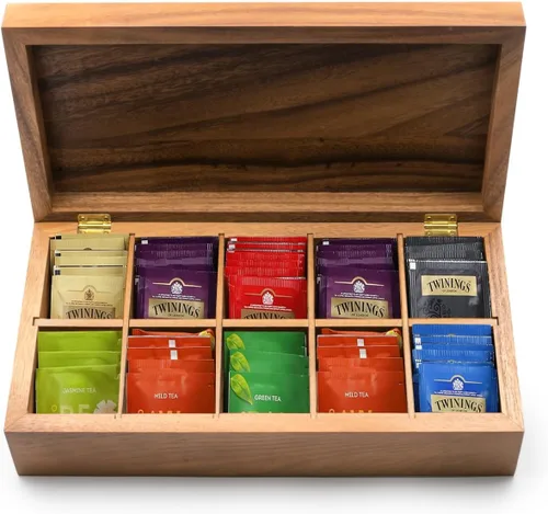 Miniatura 7 de Ironwood Gourmet Caja de té de madera de acacia, rectangular XL, con 10 compartimentos
