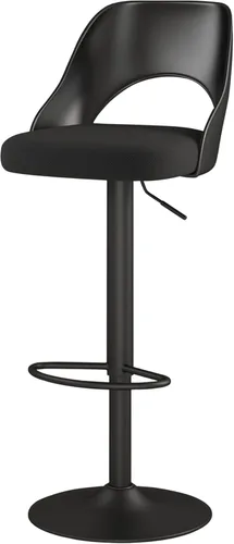 HENGJIANYI Taburete de bar giratorio ajustable en altura con respaldo hueco, silla tapizada con base de metal negro, asiento negro