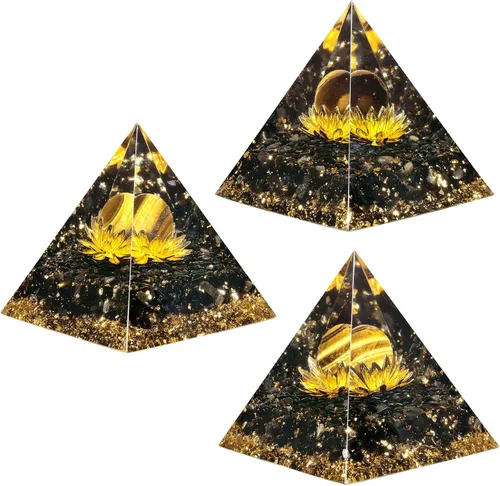 Miniatura 4 de Rockcloud Esfera de piedra de cristal de pirámide de orgón en generador de energía base de loto para meditación de equilibrio de chakras, ojo