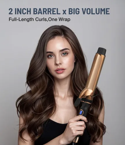 Miniatura 3 de ORYNNE Rizador de titanio de 2 pulgadas, barril extra largo para cabello largo, rizador de 2 pulgadas con calentador PTC dual, 12 ajustes de calor
