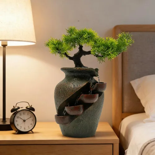 Miniatura 26 de 11.81 pulgadas Fuente de rocalla de mesa para interiores, cascada de bonsái, mini fuente de agua de rocalla con bomba automática y luz LED
