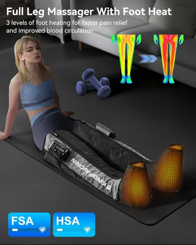 Miniatura 4 de KingPavonini Masajeador inalámbrico de compresión de piernas con 5 cámaras superpuestas y calor de 3 pies, masajeador de piernas de 4500 mAh