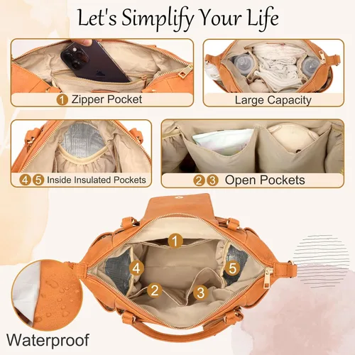 Miniatura 4 de Omanmoli Bolsa de pañales pequeña, mini bolsa de pañales, bolso cruzado de cuero con 12 bolsas de pañales para mujeres y niñas, correa cruzada, 2