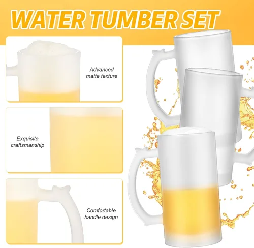 Miniatura 4 de Mifoci 4 tazas de cerveza en blanco de sublimación personalizadas para el día del padre, tazas de vidrio de cerveza esmerilada de 16 onzas, pueden