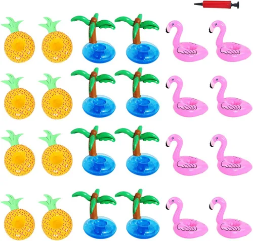 Miniatura 10 de Soportes de bebidas flotantes para piscina, inflables para bebidas, posavasos con mini bomba de aire