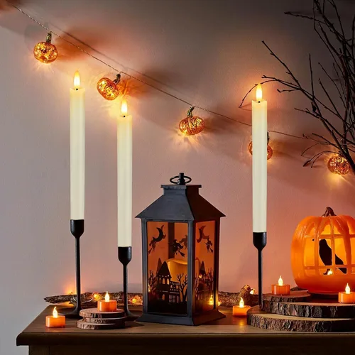 Miniatura 7 de HINZER 6 piezas de velas cónicas sin llama con control remoto y temporizador de 9.6 pulgadas, cera real, funciona con pilas, luz LED cálida 3D