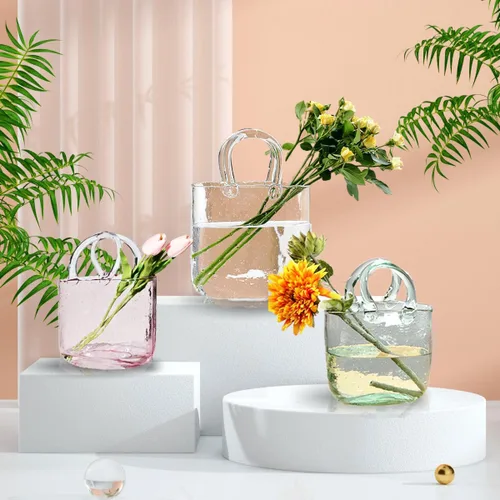 Miniatura 2 de Jarrón de cristal para bolso, bonito jarrón de cristal transparente para centros de mesa, dormitorio, decoración de mesa de oficina, eventos