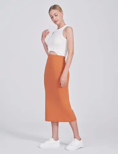 Miniatura 2 de POSHDIVAH Falda de maternidad para mujer, sobre el vientre, de cintura alta, color liso, elástica, falda tubo para embarazo