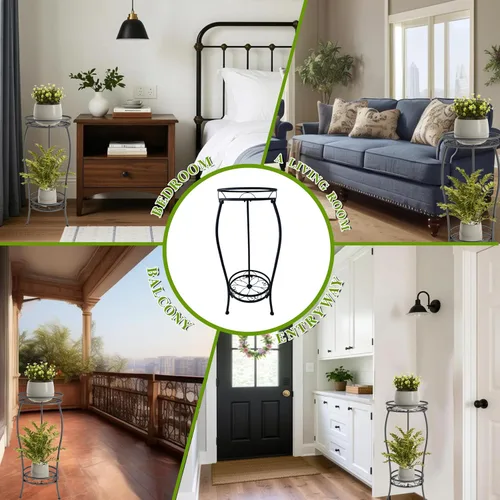 Miniatura 6 de Soporte para plantas para interiores y exteriores, soporte alto de metal negro resistente a la corrosión para plantas, 2 niveles de 27.1 pulgadas