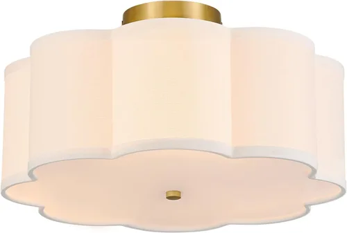 Miniatura 10 de VONLUCE Lámpara de techo semiempotrada de 12.6 pulgadas, moderna lámpara de techo de 3 luces con pantalla en forma de pétalos blancos, 3 enchufes