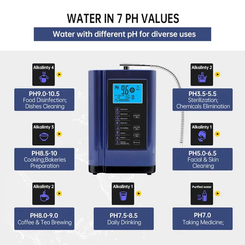 Miniatura 4 de Ionizador de agua, purificador de agua PH 3,5 – 10,5 alcalinas de ácido maquinaria de agua, hasta -500 mV ORP, 6000 litros por filtro, 7 ajustes