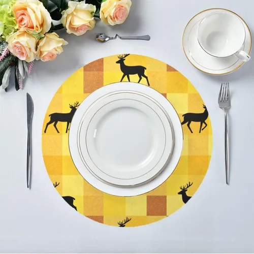 Miniatura 5 de Yellow Fresh Deer Round Reversible placemats Washable placemats for Dining Table Set of 4 15x15 in individuales para comedor