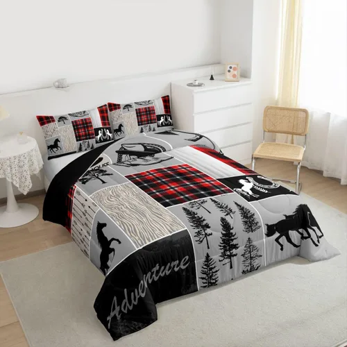 Miniatura 246 de Juego de edredón de oso y ciervo, tamaño individual, ropa de cama de animales salvajes de caza, colcha rústica de cabaña, casa de campo, cuadros