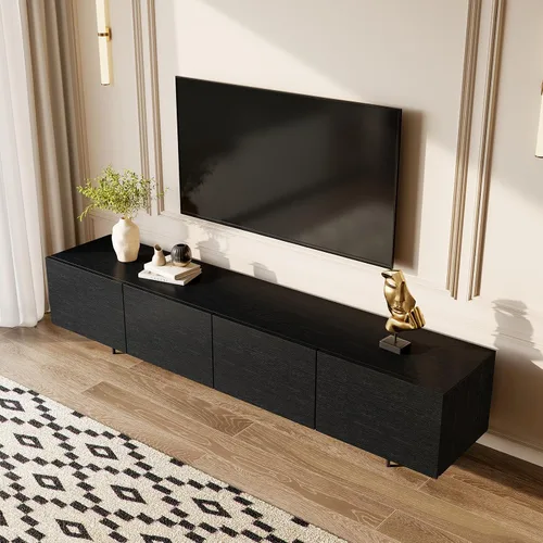 Miniatura 13 de Soporte de TV moderno de mediados de siglo, consola negra de 94.5 pulgadas para televisores de 65 a 85 pulgadas, 4 puertas de gabinete con 6