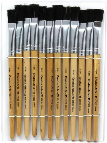 Charles Leonard Pinceles de pintura de caballete de punta plana con mango corto y rechoncho, 0.50 pulgadas, mango natural y cerdas negras, paquete