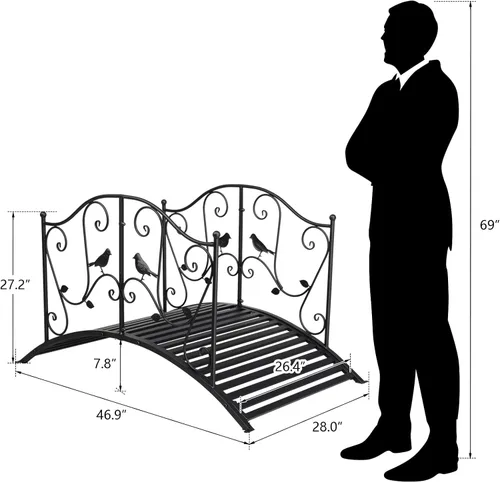 Miniatura 2 de Outvita Puente de jardín de metal de 4 pies para exteriores, elegante puente decorativo con acabado en polvo y barandilla de seguridad para patio
