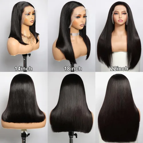 Miniatura 6 de Pelucas de cabello humano lacio con encaje frontal de hueso de 13 x 4 para mujeres negras, densidad del 200 %, peluca frontal de encaje transparente