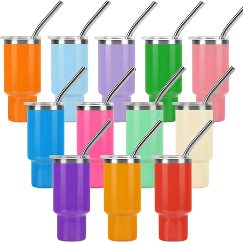 Lindo juego de vasos de chupito con popote de 2 onzas, mini vaso de chupito con tapa y pajita, vasos aislados Kawaii para expreso, bebidas