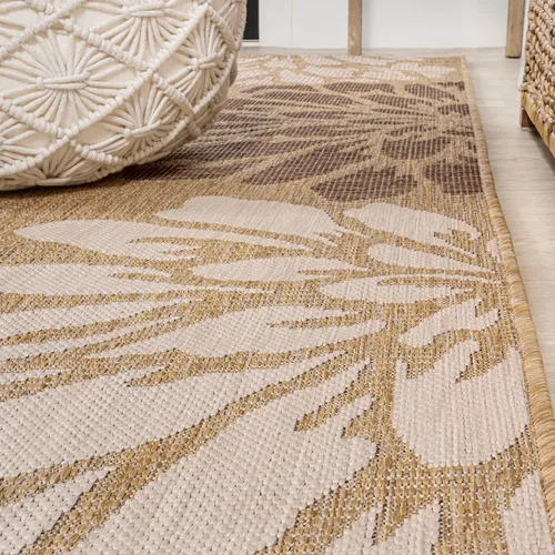 Miniatura 4 de JONATHAN Y Alfombra Corredor de Tejido Texturizado Floral para Interiores y Exteriores 2X8 Marrón/Crema, Zinnia Moderna para Patio Trasero, Patio