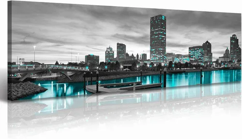 Miniatura 12 de JiazuGo Phoenix Skyline Arte de Pared en Lienzo - Paisaje Urbano de Arizona Enmarcado (14x48 Pulgadas) Negro y Blanco con Amarillo, Decoración