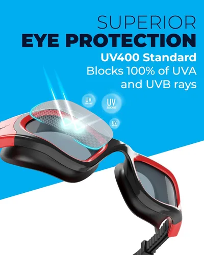 Miniatura 4 de AqtivAqua DX - Gafas de natación con visión amplia para adultos, hombres y mujeres, antiempañamiento y sin fugas Gafas azules + funda azul