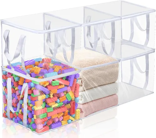 Miniatura 9 de 12 organizadores de plástico transparente de 12 x 12 x 12 pulgadas, bolsas de almacenamiento con cremallera y asas reforzadas para ropa, suministros