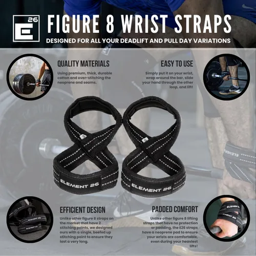 Miniatura 3 de Element 26 Correas de elevación acolchadas de figura 8 - Correas para levantamiento de pesas - Correas de figura 8 - Correas de muñeca para hombres
