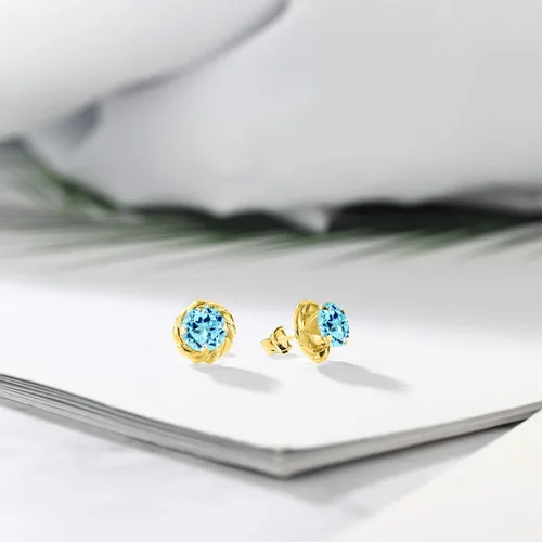 Miniatura 233 de Gem Stone King Aretes de plata de ley 925 de 0.236 in con piedra natal redonda para mujer