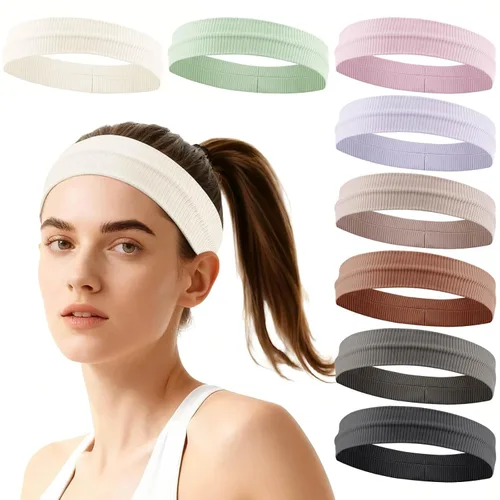 Miniatura 17 de DRESHOW 8 unidades de diademas ajustables con nudos antideslizantes elásticas, bandas de pelo de yoga para mujeres y niñas en colores sólidos