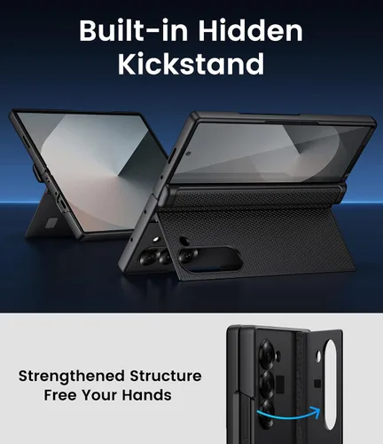 Miniatura 3 de BXYJY Funda para Samsung Galaxy Z Fold 6 con función atril, protector de pantalla frontal y protección de bisagra, ajuste delgado, resistente, duro