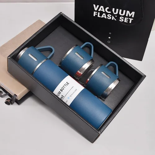Miniatura 5 de 1 botella+3 tazas 16.9 fl oz 304 acero inoxidable aislado botella y taza conjunto para mantener el calor en invierno (negro)