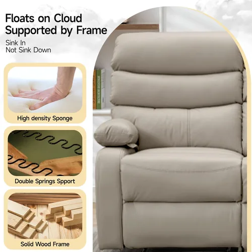 Miniatura 5 de Sofá biplaza reclinable, sofá reclinable doble de cuero con bolsillo lateral, sofá biplaza reclinable de pared para sala de estar, caravana, cine