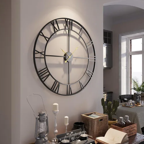 Miniatura 37 de Reloj de pared negro de 16 pulgadas decorativo, moderno reloj de metal para sala de estar, funciona con pilas, silencioso, sin tictac, números