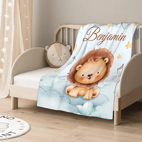 Miniatura 2 de Manta de bebé personalizada con nombre – Manta de león para niños pequeños, bebés, niños, ducha, recién nacidos – Cochecito de bebé, decoración