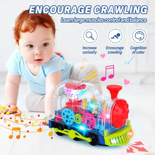 Miniatura 2 de Juguetes de tren iluminado para niños pequeños, juguetes sensoriales interactivos para autismo con engranajes móviles coloridos, música y luz LED