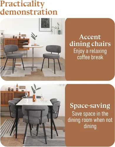 Miniatura 6 de DYHOME Juego de 2 sillas de comedor grises, modernas sillas tapizadas de sherpa boucle de mediados de siglo con cojines de 3.94 pulgadas y patas