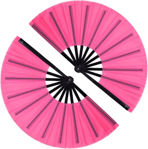 Miniatura 14 de Paquete de 2 ventiladores de mano plegables grandes para fiestas, abanico de mano con purpurina para festivales, ventilador de mano plegable grande