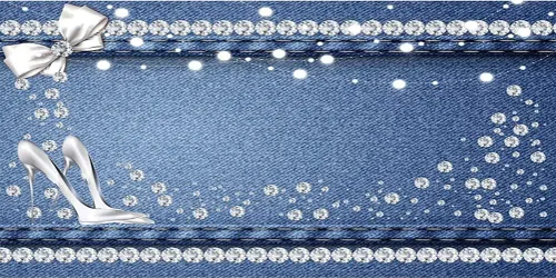 Miniatura 8 de AOFOTO Telón de fondo azul de mezclilla y diamantes de 5 x 3 pies con purpurina y tacones de cristal con lazo, fondo de fotografía para mujeres