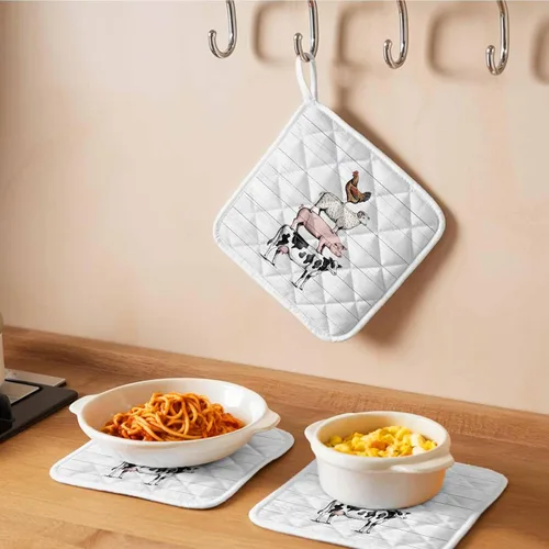 Miniatura 6 de Juego de 4 soportes para ollas, de vaca, cerdo, oveja, pollo, animales de granja, para cocina, almohadillas calientes a prueba de calor, tablero