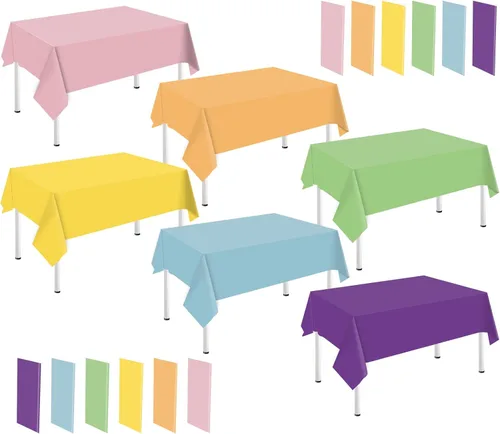 Miniatura 14 de Whaline 24 piezas de mantel azul de invierno de plástico, 6 gradientes de azul, mantel rectangular impermeable para decoración de boda de verano