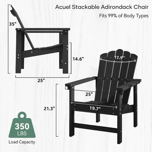 Miniatura 3 de Juego de 2 sillas Adirondack apilables, duraderas, resistentes a la intemperie, asientos de patio al aire libre, sillas de madera de polietileno
