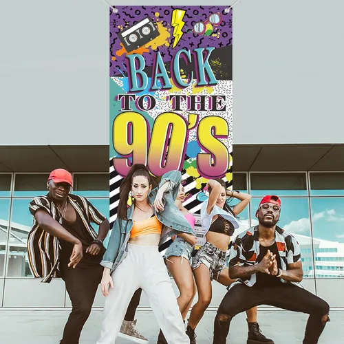 Miniatura 7 de Cartel de puerta con temática de los años 90, decoraciones de fiesta para adultos, tema de hip hop de los 90, suministros de fiesta de fondo