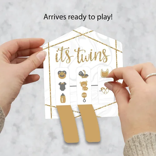 Miniatura 2 de Big Dot of Happiness It's Twins - Juego de 12 tarjetas Gold Twins para baby shower, pestañas de tracción 3 en una fila