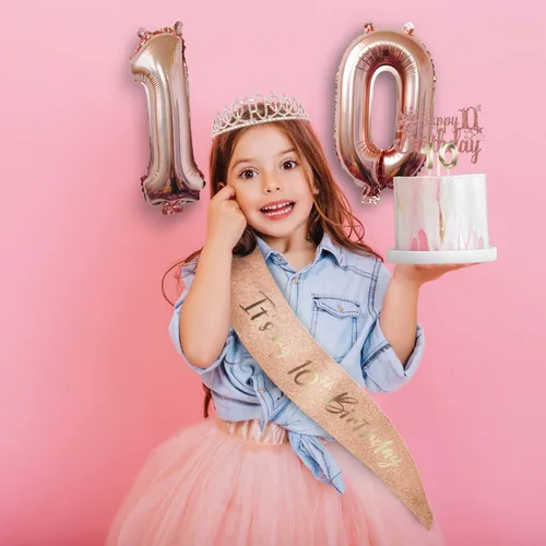 Miniatura 3 de Decoraciones de cumpleaños de 10 años para ella, 5 piezas de regalo, incluyendo corona de tiara de décimo, banda, decoración de pasteles, globos