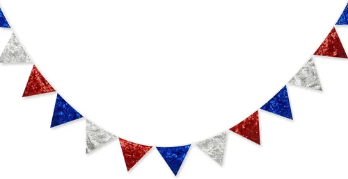Miniatura 14 de Decoración de fiesta iridiscente de 33 pies, tela holográfica, banderín triangular, banderín de algodón, guirnalda de banderines para cumpleaños