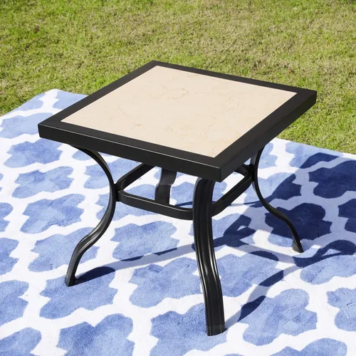 LOKATSE Mecedora para patio, al aire libre, juego con mesa de café Caqui / negro