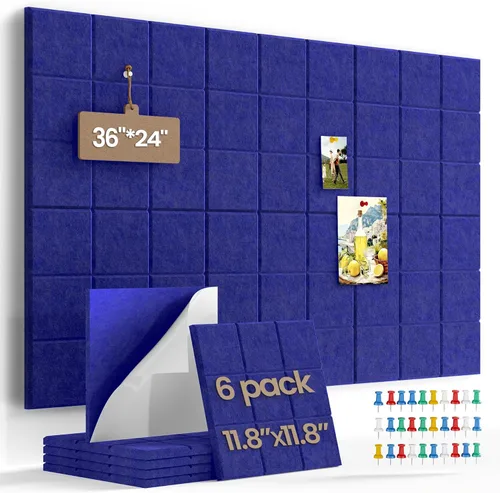 Miniatura 25 de Pizarra de corcho grande para paredes con 30 pasadores, 11.8 x 11.8 pulgadas, paquete de 6 tablones de anuncios para oficina en casa, cocina, tablón