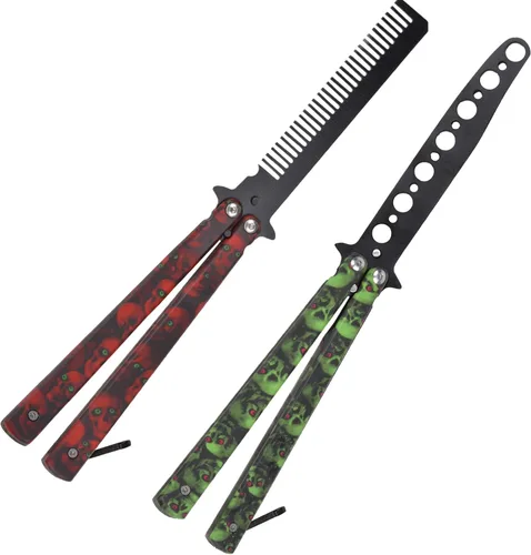 AIFUSI Cuchillo de entrenamiento de mariposa de práctica, paquete de 2 peines plegables de acero, hoja sin afilar, no ofensivo, Bilsong para