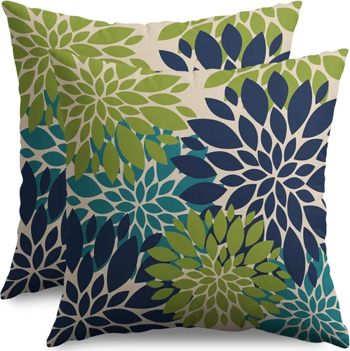 Miniatura 31 de Fundas de Almohada Azul Aguamarina 16X16 Pulgadas Juego de 2, Flores de Dalia Primavera Verano Floral Crema Fundas de Almohada Decorativas