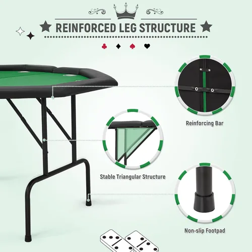 Miniatura 4 de ECOTOUGE Mesa de póquer plegable, plegable Texas Holdem con patas plegables y portavasos de acero inoxidable, mesa Gamimg de ocio para 8 jugadores